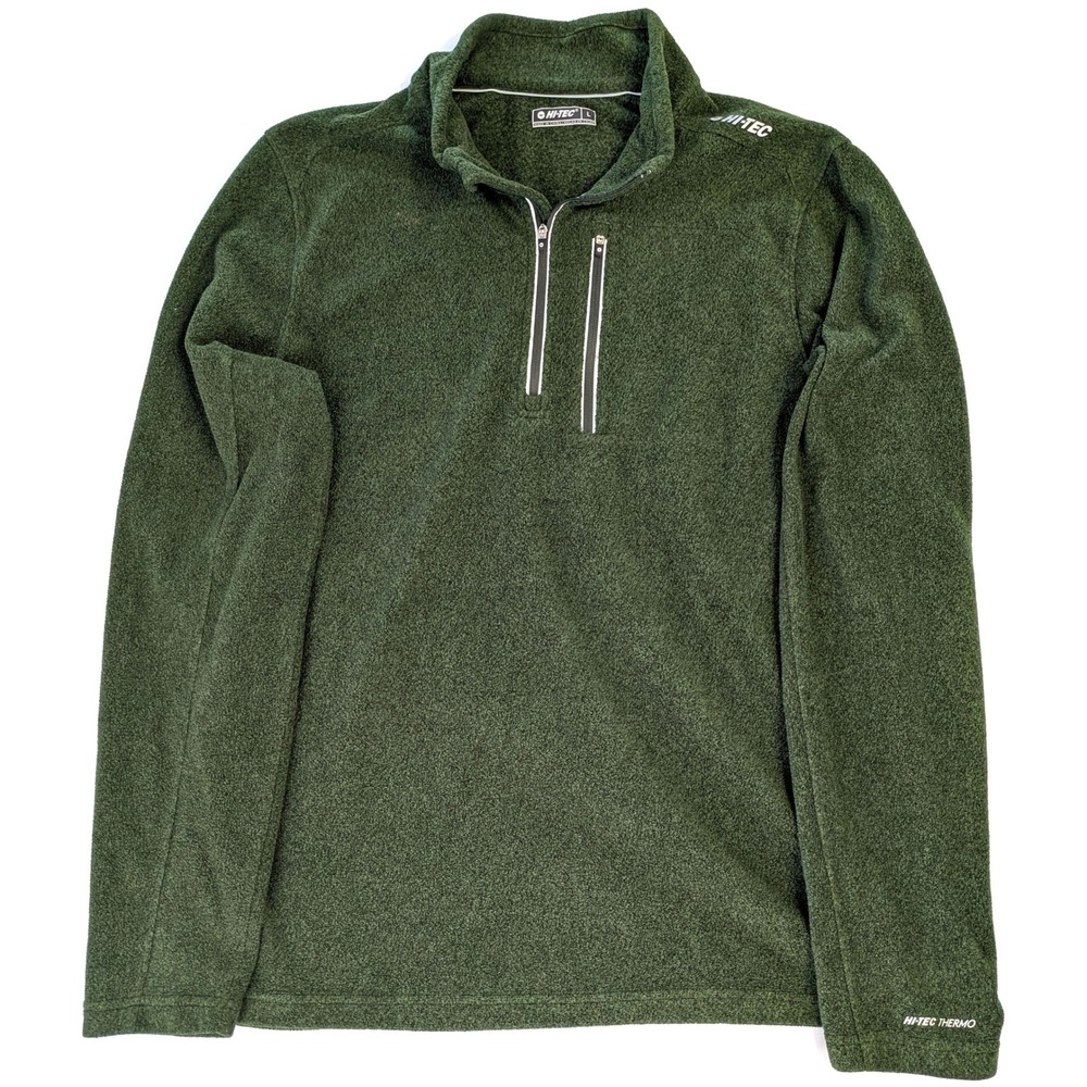 Hi-Tec Mens Thermo Quarter Zip Fleece Pullover Jacket Green Large Hiking Layer